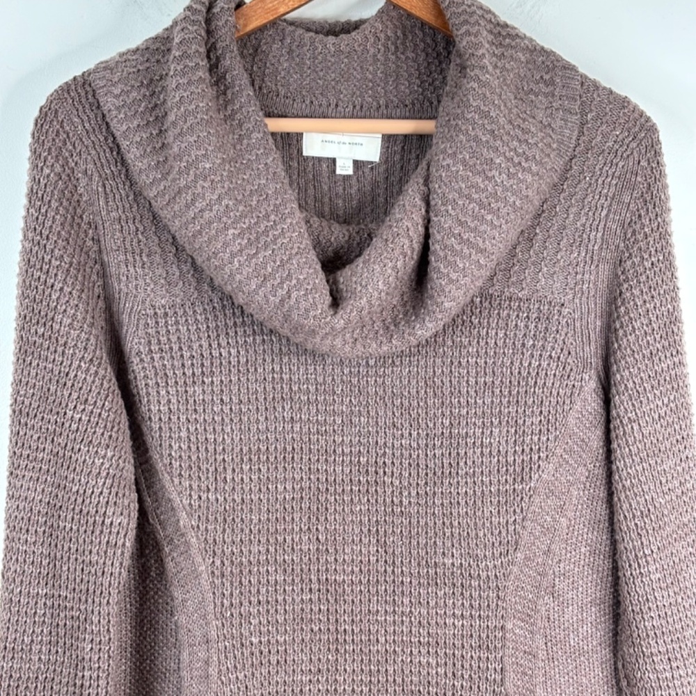 Anthropologie Angel of the North Rosie Cowl Neck Sweater L Brown Tunic Waffle - Picture 3 of 11